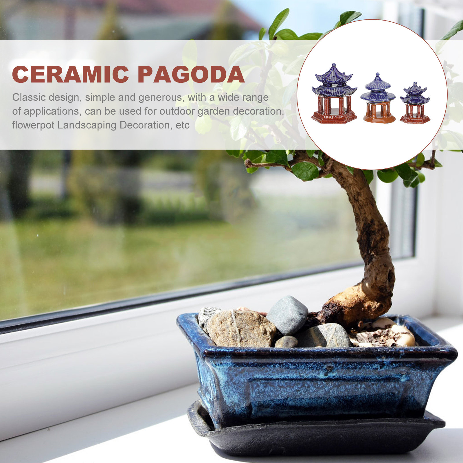 Aquarium Fish Tank - 3 Peças Pavilhão Cerâmico Miniatura Pagode